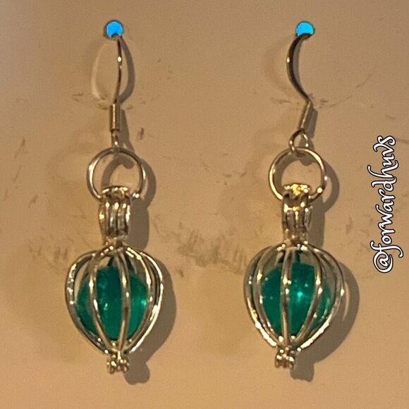 Bundle Sale 3 for $15 | Silver Cage with Blue Plastic Dangle Earrings - Picture 3 of 8